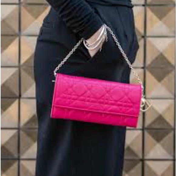 Dior Handbags - Dior Cannage Lambskin Lady Dior in Fuchsia